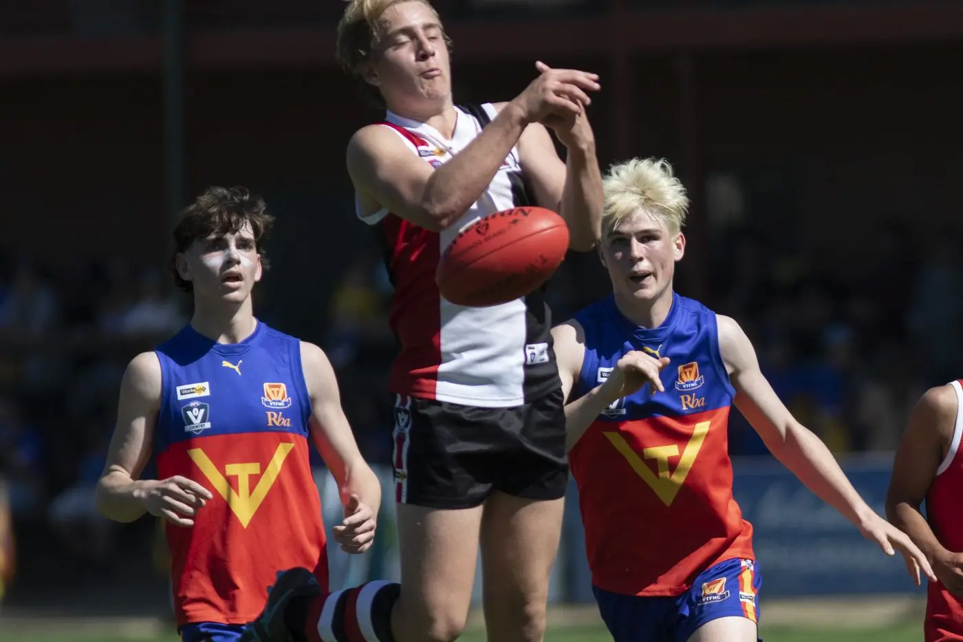 CONSTANT PRESSURE: Sam Cox and Charlie Thompson maintain unrelenting pressure on Nagambie. PHOTO: Dale Mann