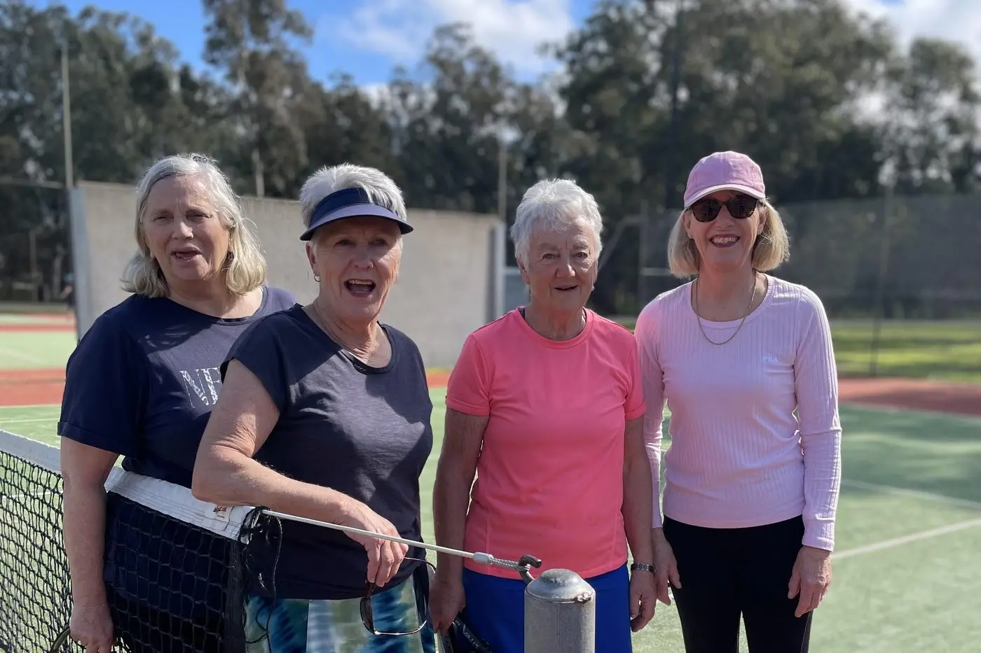 AT THE NET: Moglonemby\\u2019s Lyn Johnston, Ros Doxey, Lyn Pierce, and Robyn Johnson. PHOTO: Rhonda Carpenter