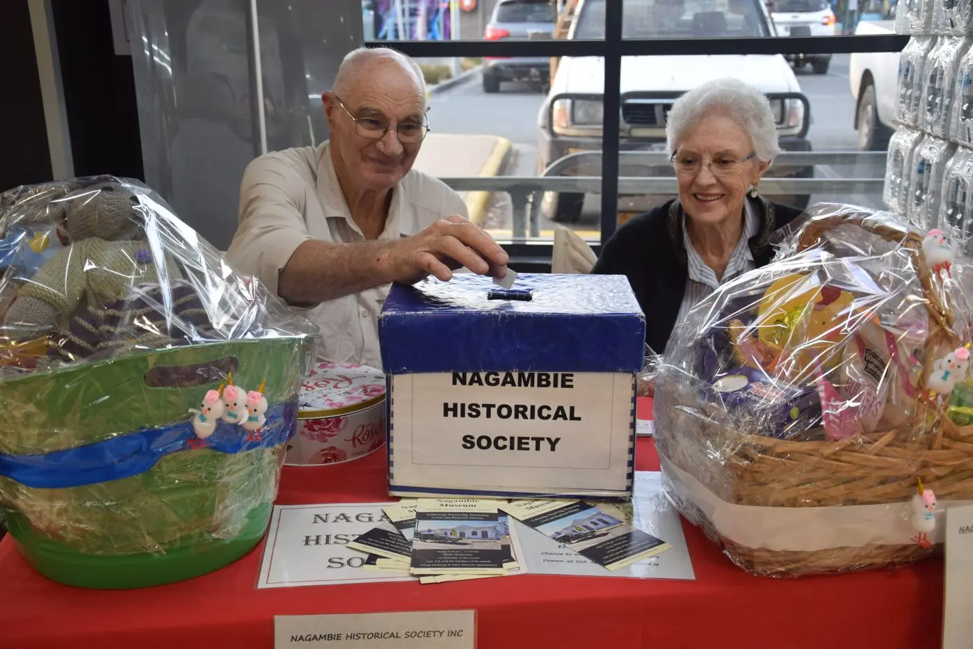 WORTH A VISIT: Bob and Lois McMaster were busy with scrunching up raffle tickets on Thursday to raise money for the Nagambie Historical Society. PHOTO: Andy Wilson