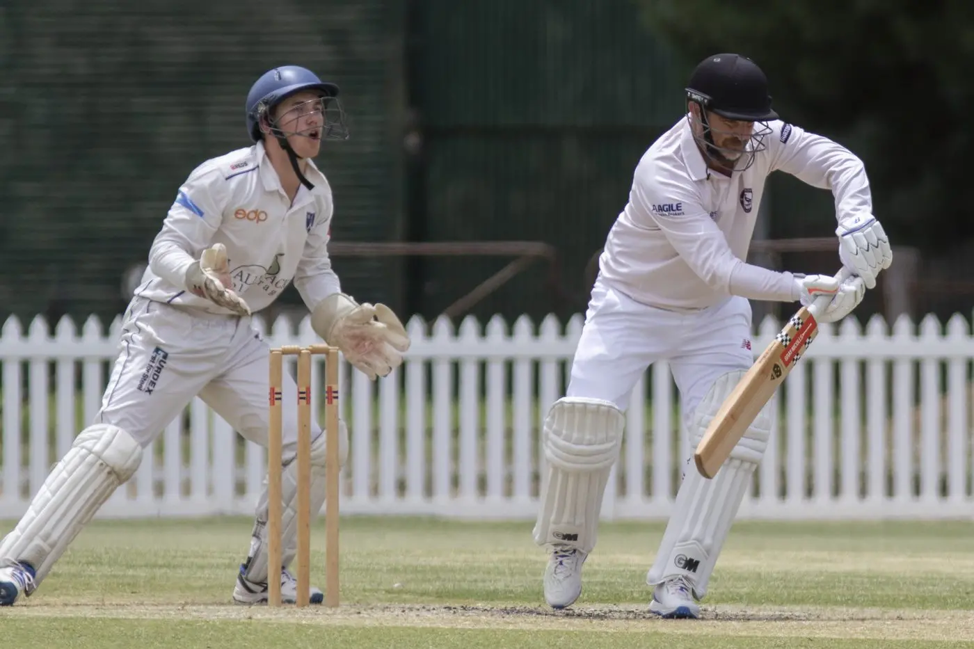SOLID DEFENSE: Mark Hornby shows impeccable form as he places his hand and bat behind this defensive shot. PHOTOS: Dale Mann\\n
