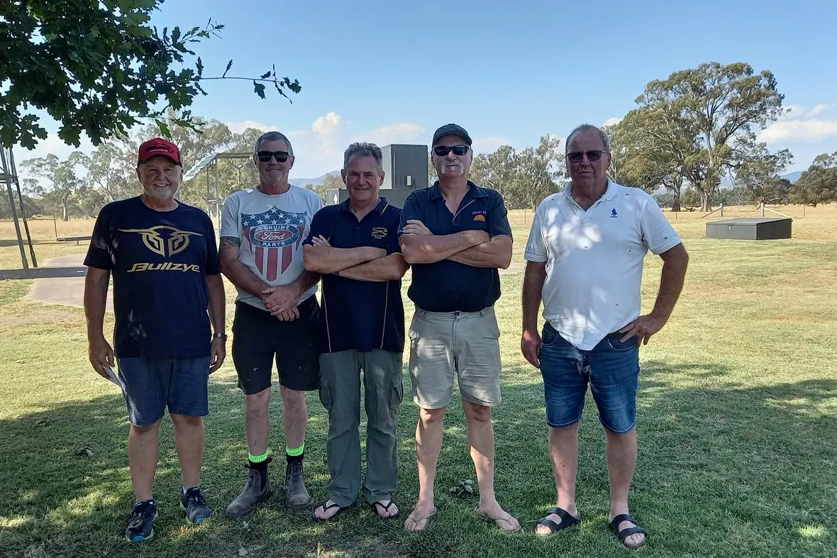 FABULOUS FIVE: Five of Mansfield Clay Target Clubs finest competitors pictured after a successful day on the range. Id:36032