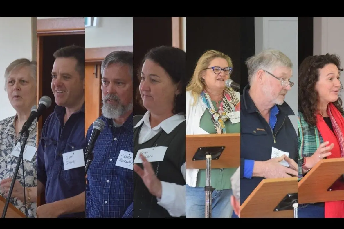 THE NEW TEAM: Pictured at the Strathbogie candidates forum in October are Fiona Stevens (left), Scott Jeffery, Clark Holloway, Vicki Halsall, Claire Ewart-Kennedy, Greg Carlson and Laura Binks. PHOTOS: Darren Chaitman