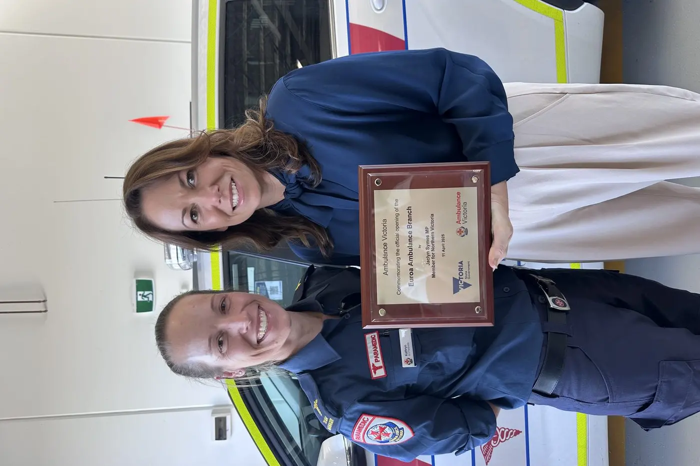 UPDATED DIGS: Ambulance Victoria Euroa team manager Kathryn Hart with Jaclyn Symes at the opening.