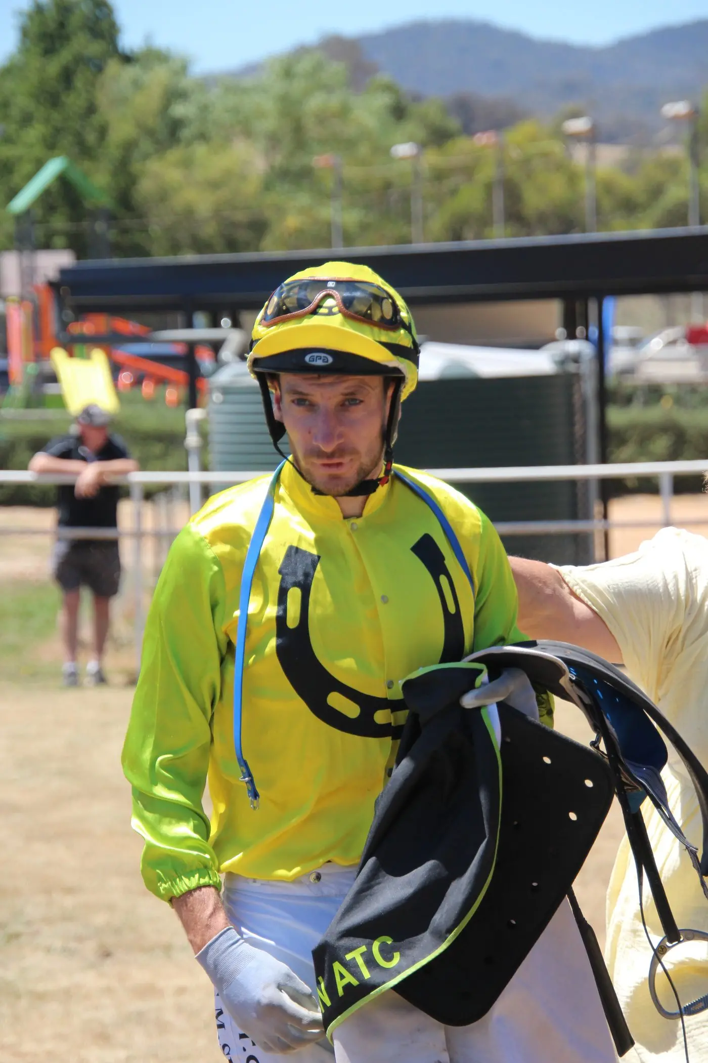 TOP RIDE: Grant Secombe heading to the scales after his winning ride in race two. PHOTO: Lynn Elder