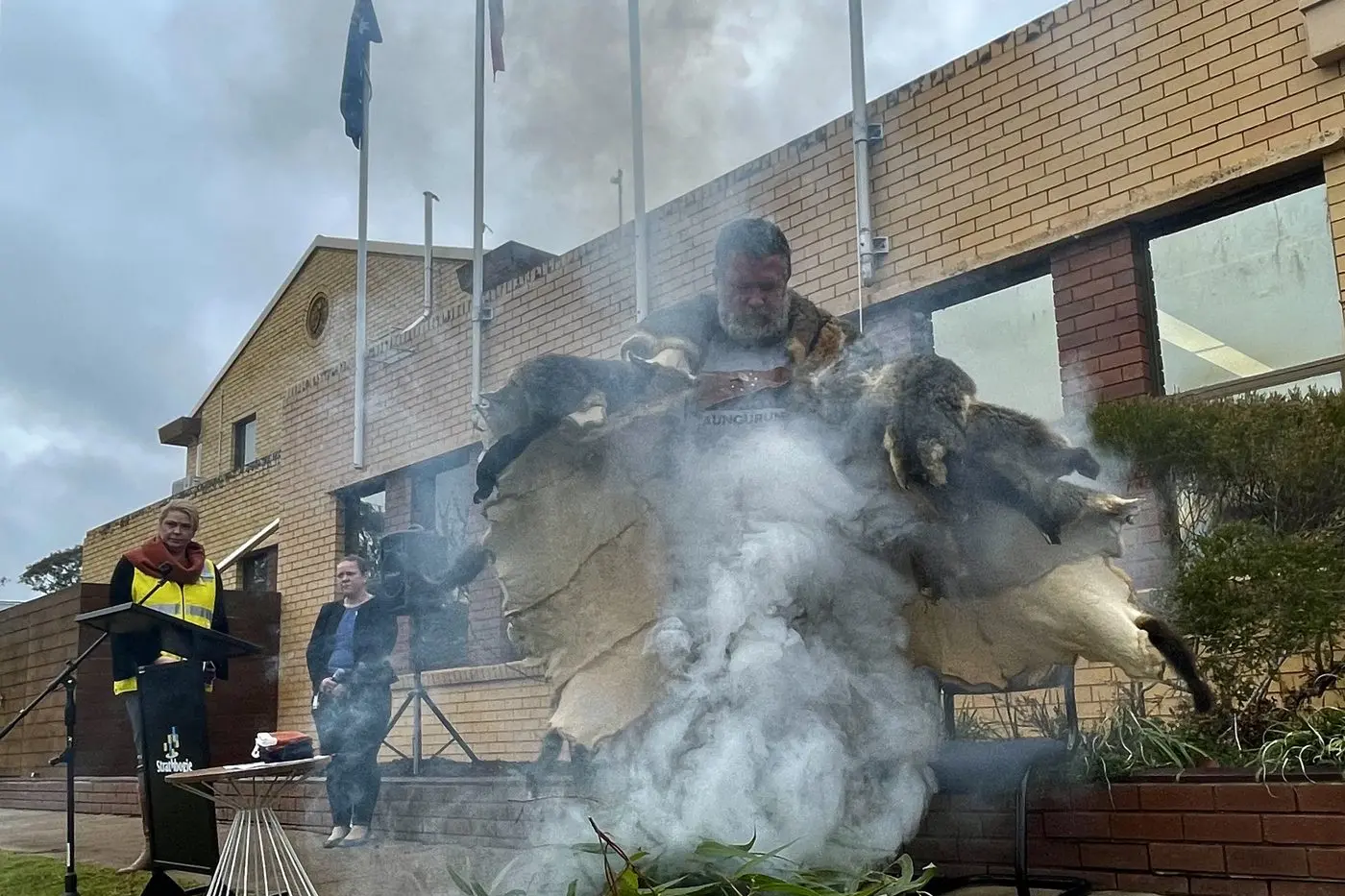 TRADITION: Uncle Shane Monk Monk from Taungurung Land and Waters Council performed a smoking ceremony. PHOTO: Clemence Carayol