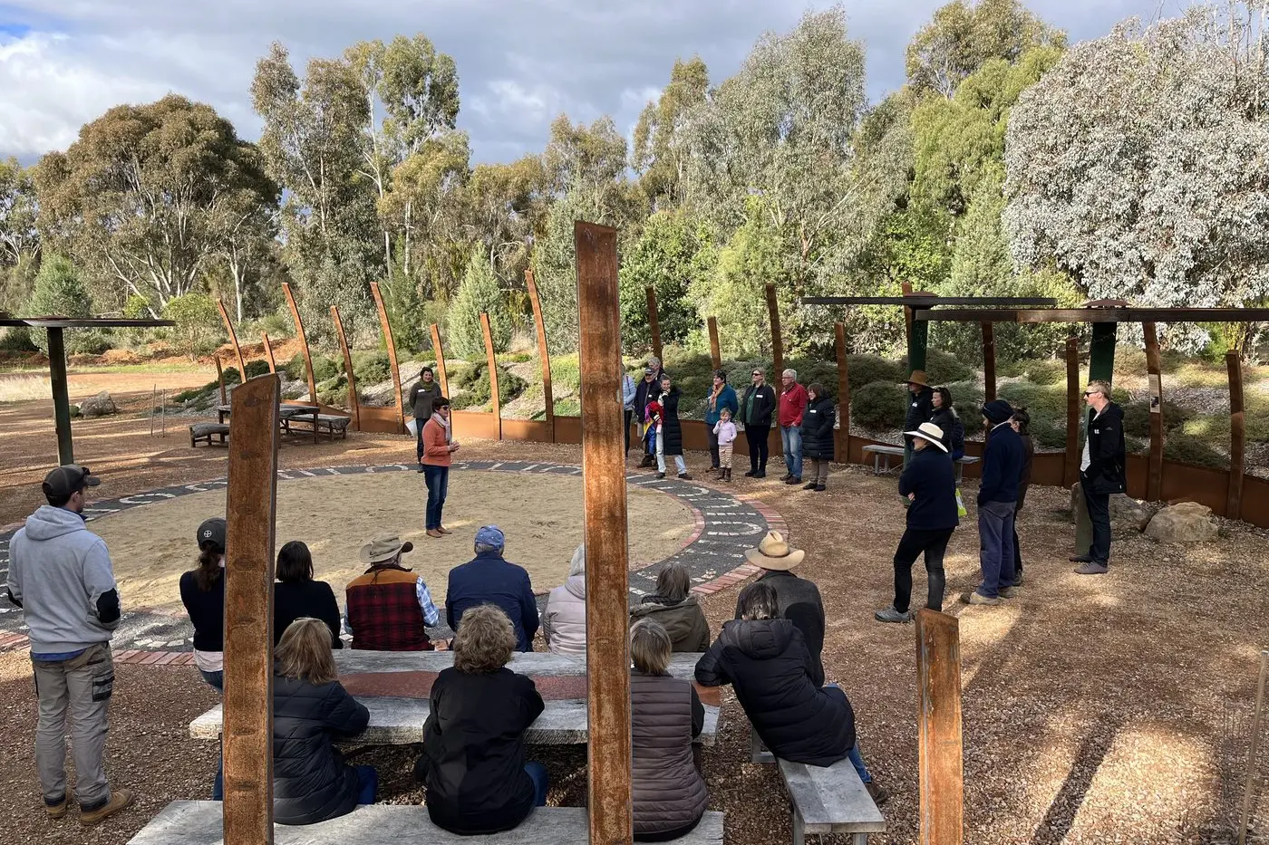 11 YEARS STRONG: Rhonda Robinson welcomed a crowd for a celebration of 11 years of the Longwood Plains Conservation Management Network. Rhonda is pictured standing inside the Euroa Arboretum\\'s \"welcome circle\". Id:42280