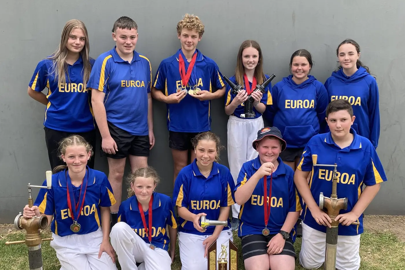 GOING FOR GLORY: Euroa\\'s Junior CFA team continues to take home awards after having a successful weekend away at Bendigo. Pictured is (back row) Micha Boyd, Bailey Thomson, Addison Godsmark, Charlotte Davies, Maddison Mace and Zahara Johns; (front row) Matilda Kubeil, Macey Kubeil, Charlee Rieusset, Will Mann and Tyler Delahay, with Kobee Mann absent. Id:36989