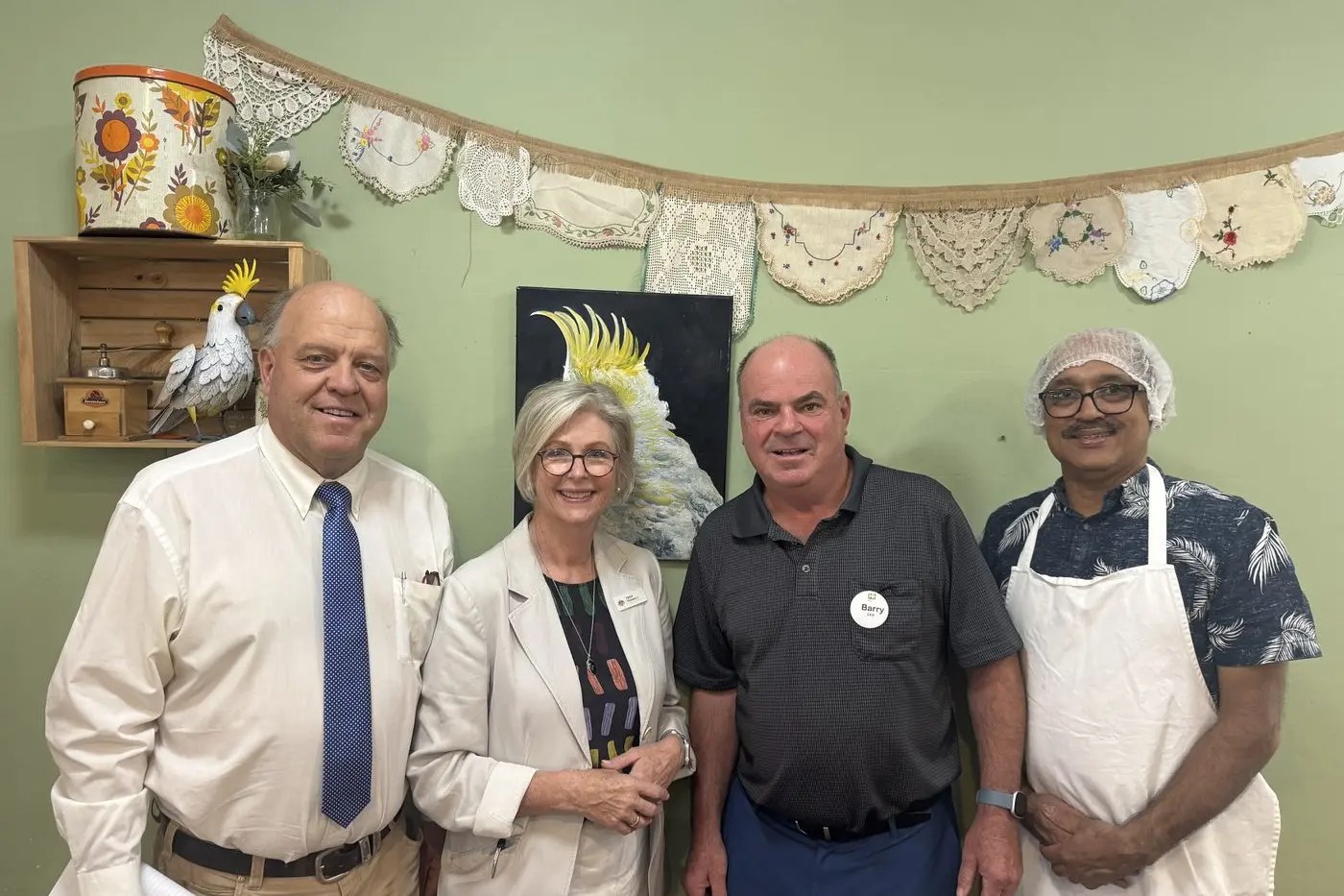 SPECIAL VISITOR: Board member Dr Andrew Walter, Member for Indi Helen Haines, CEO Barry Hobbs, and food services attendant Raj Tome.