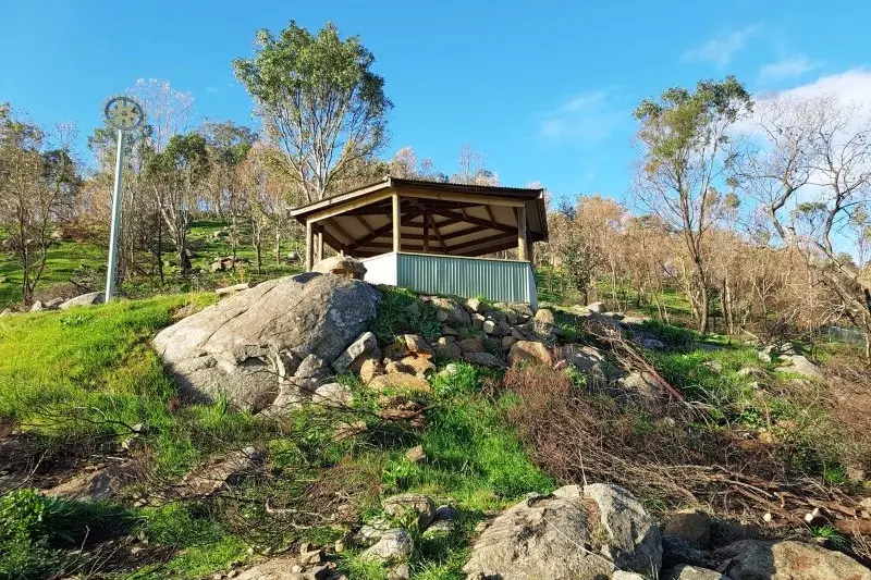 NOT TOTAL DEVASTATION: The local fire fighters managed to save the Rotary Rotunda on the lower section of Balmattum Hill.