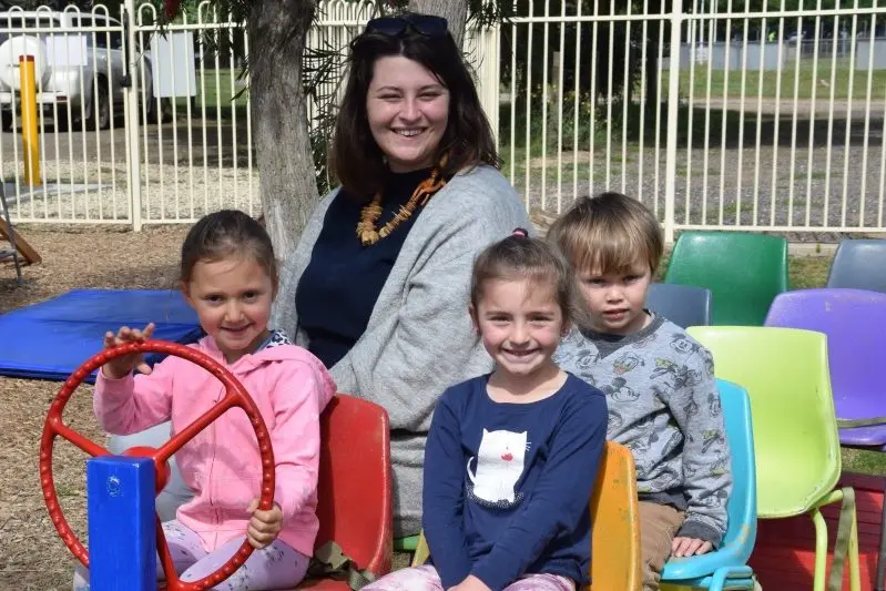 GETTING READY FOR THE KART: Front row from left: Hollie Kasch, Isabelle Modridge. Back row: Education leader at Avenel Kindergarton Emma Larsen and Sebastian Lewis. Ms Larsen said a new free deconstructable kart for the school and Violet Town kinder will benefit kids\\u2019 creativity.