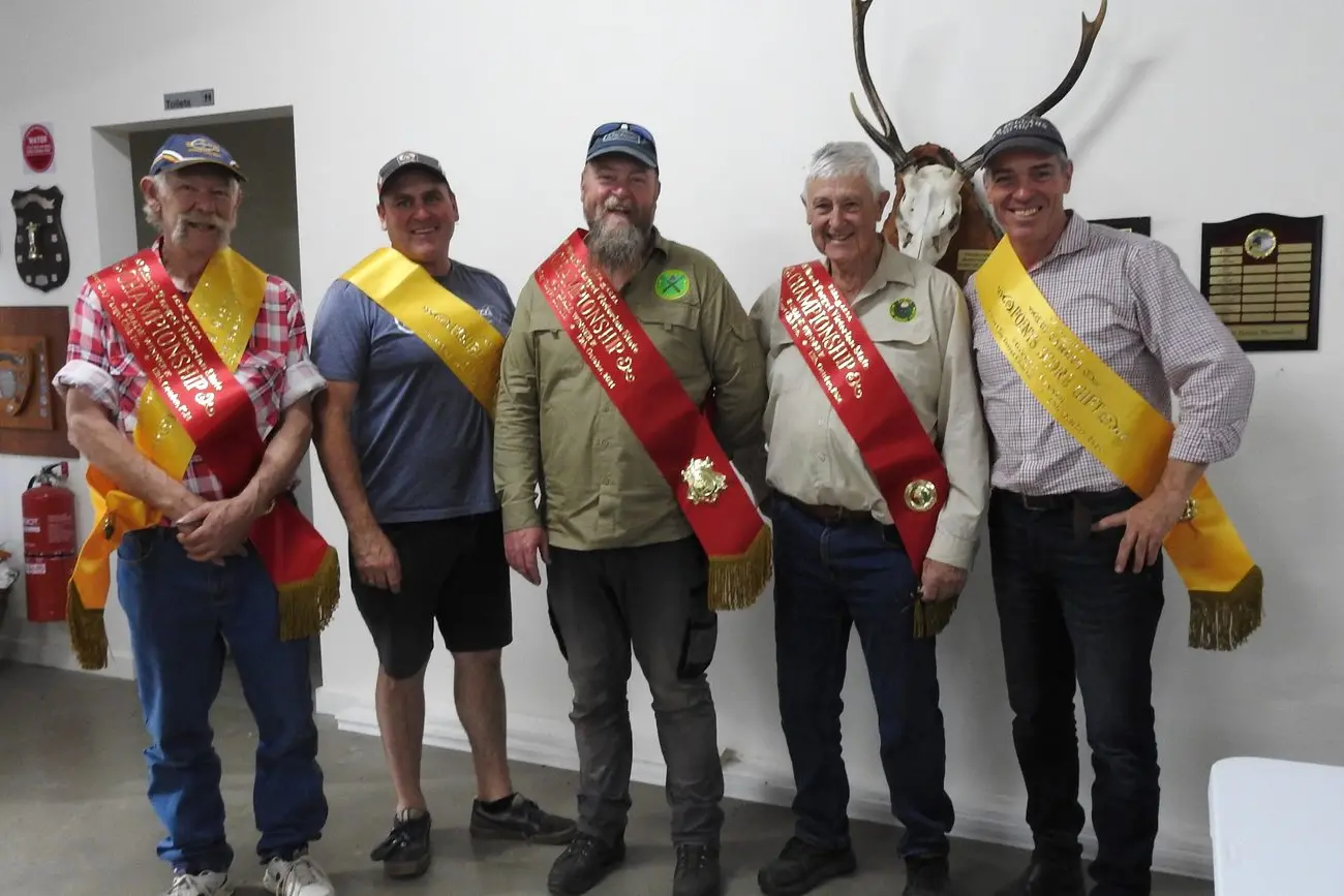 SASH WINNERS: Tony, Travis, Scott, John, and Lee proudly display their awards after a successful competition.