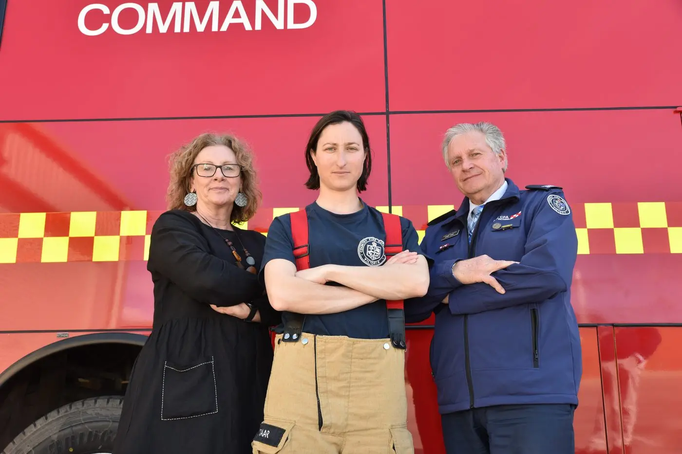 CALL FOR EQUALITY: Tania Maxwell (Derryn Hinch Justice Party MP), Monique Hillenaar (Wangaratta Urban firefighter) and Garry Nash (Deputy Group Officer of Wangaratta Group) have called on the State Government to urgently include female\\u2013specific cancers to Victoria\\'s schedule of firefighter presumptive rights. PHOTO: Kurt Hickling Id:30611
