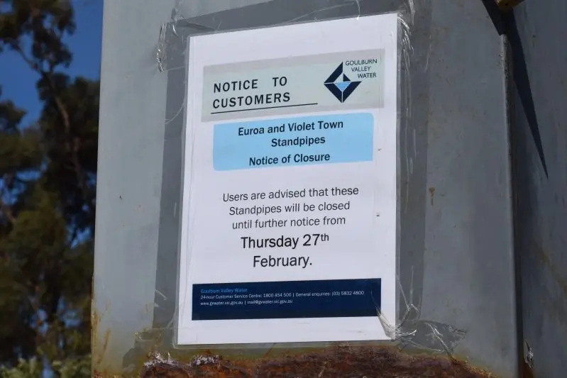 GIVEN NOTICE: Euroa residents are no longer able to  receive water and are encouraged to head to standpipes in either Nagambie, Shepparton, Murchison or Seymour. 
