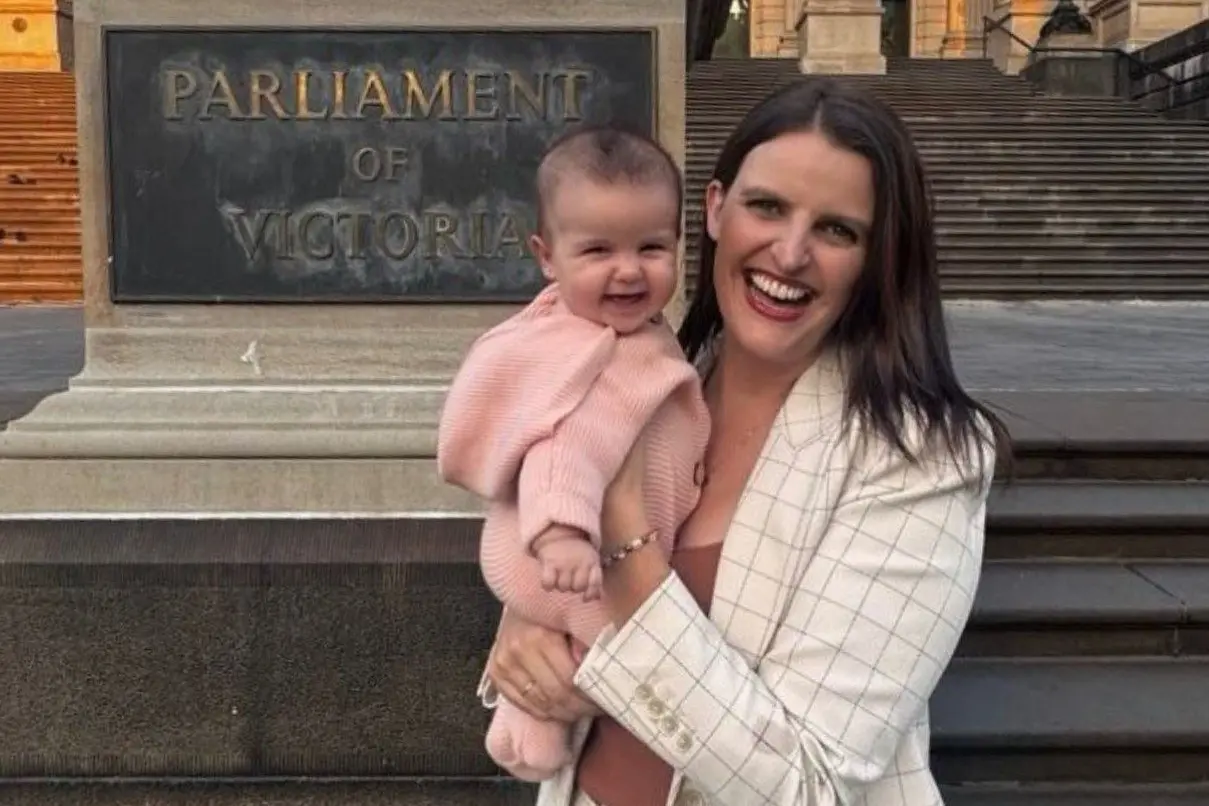 CRECHING THE PARTIES: The Nationals\\u2019 Member for Euroa Annabelle Cleeland with her daughter Sigrid at Parliament House.