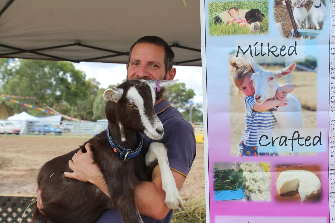 ARTISAN CHEESE: Moussa Taouck from Little Cedar Farmhouse Goat Cheese, is pictured with one of his Saanen goats. Moussa and wife Victoire produce handcrafted artisan goats cheese at their 70 acre Winton farm.