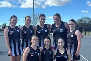 DIVISION ONE VICTORS: Under 13 girls celebrate strong win over Mooroopna. 