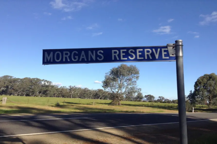 BRING BACK MORGANS: A finger sign which was in place prior to 2018 pointing to Morgans reserve in Miepoll South. The sign has since been removed, but there are calls to officially change the name from \\'Seven Creeks Bushland Reserve\\' which is seen in Google Maps and other map sources.