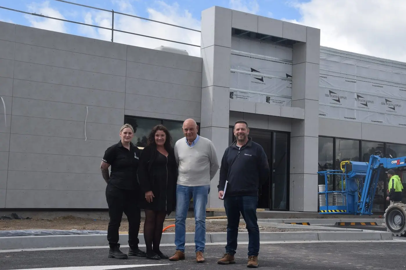CHICKEN CREW: At the construction site earlier this month were restaurant manager Emily Hunt, Retzos Group project manager Deborah Adams, Euroa Service Centre owner Michael Roth and NewScope Services director John Speziale. PHOTO: Darren Chaitman