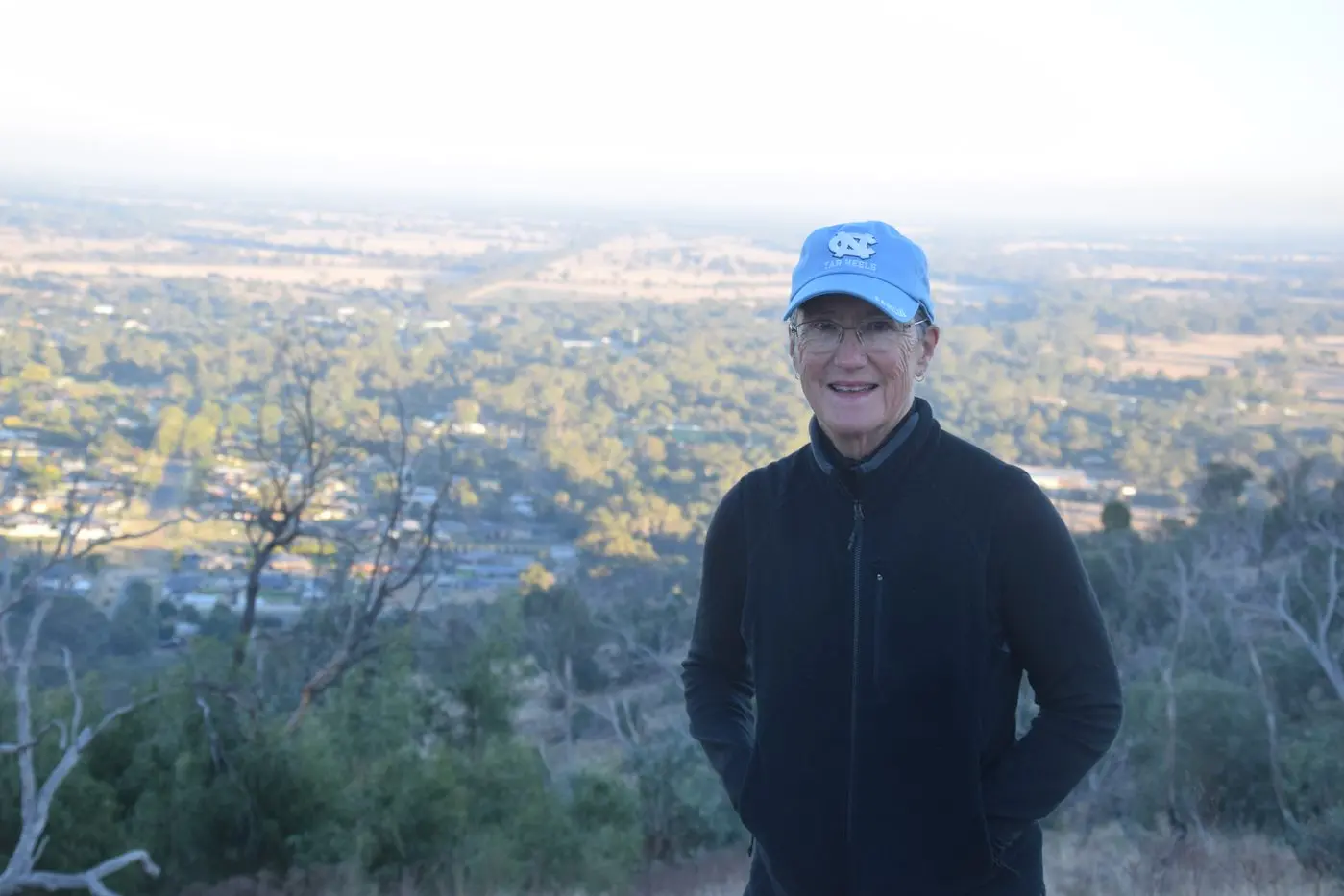 QUEEN OF THE HILL: Patti Matthews atop Balmattum Hill on a cold and blustery late march morning. PHOTO: Darren Chaitman