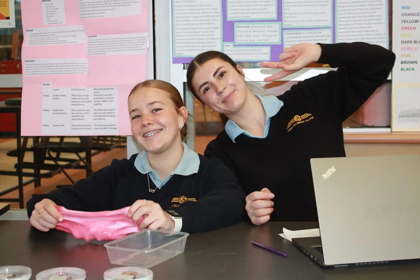 SCIENTISTS AT WORK: Lily Asquith and Mika Stefanos. PHOTOS: Kai Henson and Max Telfer