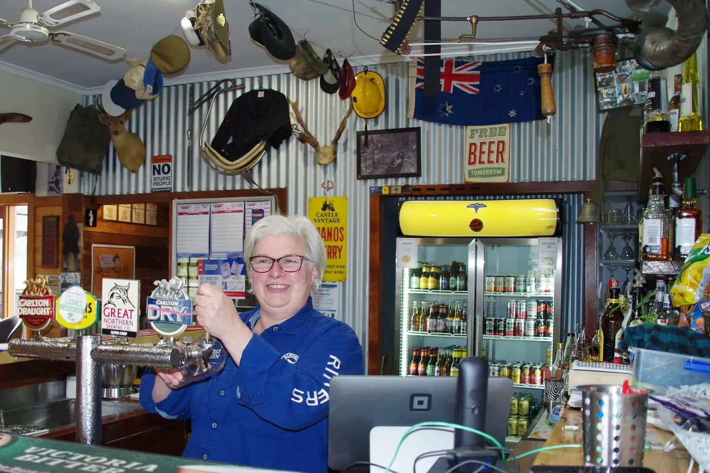 OPEN AGAIN: Mangalore Railway Hotel\\'s new owner Andrea Thrower in the renovated bar. PHOTOS: Di Grant Id:41317