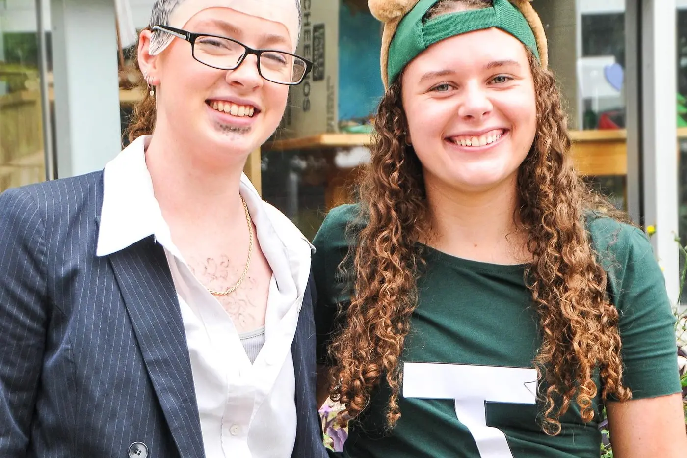 LAST DAY: Rachel Buerkner and Elise Durkin in costume celebrating their last day at school in dress-up. PHOTO: Lynnda Heard