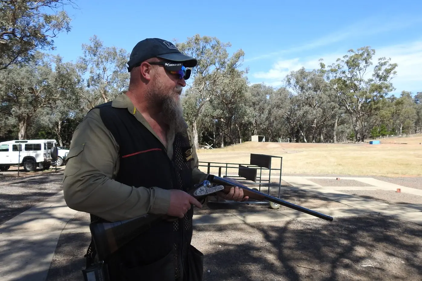 DOUBLE BARREL: Scott Towers takes aim with his reliable double barrel during the Traditional Side by Side Trophy event at Euroa\\u2019s November shoot.