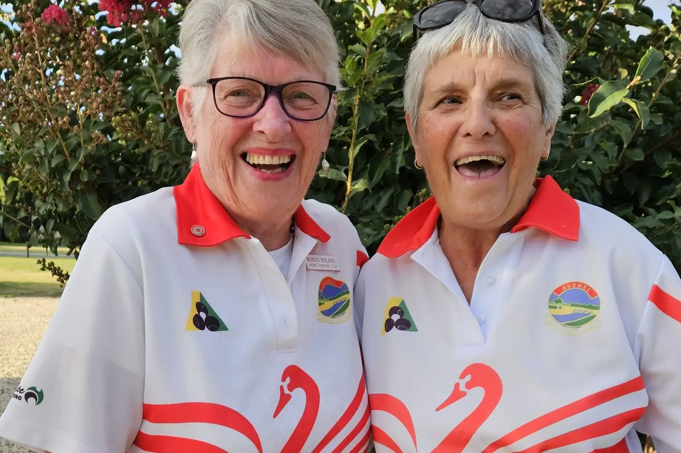 LADIES WINNERS: Robyn Hyland (left) and Grace Kenworthy (right) celebrate their victory as Ladies Pairs Club Champions.