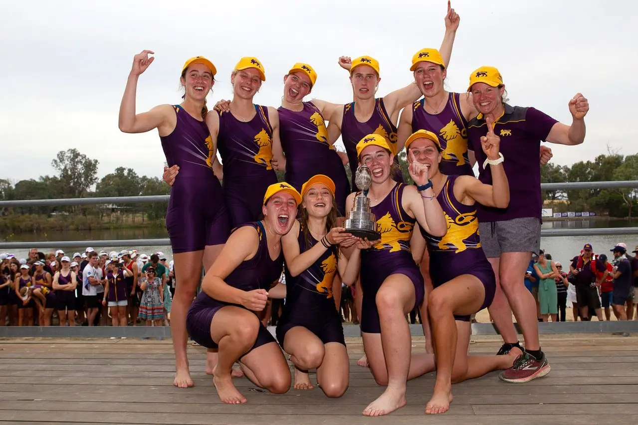 THE SUMMER CUP: The Wesley College Girls Head of the River APS winning team proudly hold their trophy. PHOTOS: Richard Kumnick, PhotoPlay, (Copyright 2021).