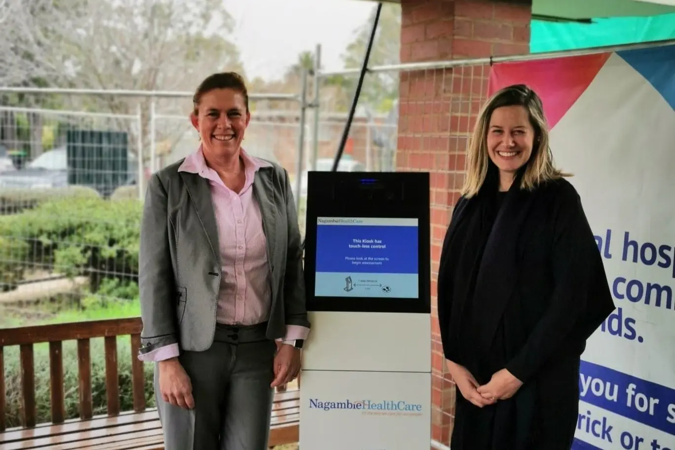 NEW INNOVATION: Nagambie Healthcare CEO and chief of nursing Bronwyn Beadle with the first COVID-19 touchless screening triage kiosk.