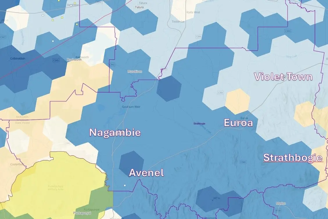 IN THE BLUE: VicGrid provided The Euroa Gazette with this map, showing which areas in the shire have been marked as suitable for investigation for future renewable energy zones. Larger town headings were added by this masthead. PHOTO: VicGrid