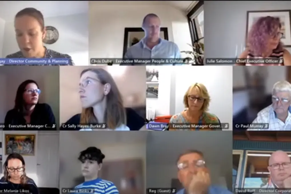 NOT CONVINCED: At February\\'s ordinary council meeting, Cr Sally Hayes-Burke (second from left, second row), called on council to develop a rail precinct plan for Euroa. The meeting was held via Zoom. Others pictured from left, top row: director community and planning Amanda Tingay, executive manager people and culture Chris Dube, CEO Julie Salomon. Middle row: executive manager communications and engagement Kristin Favaloro, Cr Hayes-Burke, executive manager governance and customer service Dawn Bray, Cr Paul Murray. Bottom row: deputy mayor Cr Melanie Likos, Cr Laura Binks, Cr Reg Dickinson and director corporate operations David Roff.