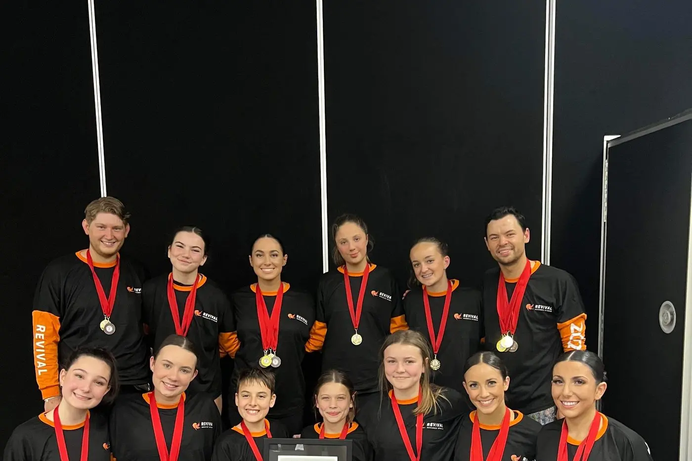 NATIONAL CHAMPIONSHIP SUCCESS: A successful national championships, with Revival taking home some medals in the solo, pairs, audition, fitness and cheer team categories! Daniel Johnson (back, left), Sinead McCarroll, Georgia Comline, Tilly Tremellen, Caitlin Crowe and Sean Reynolds, Emma Noonan (front, left), Caitlin Farrall, Brodie Kelly, Molly Stevens, Grace Ferrari, Alex Liacos and Gabi Paglia Id:31660