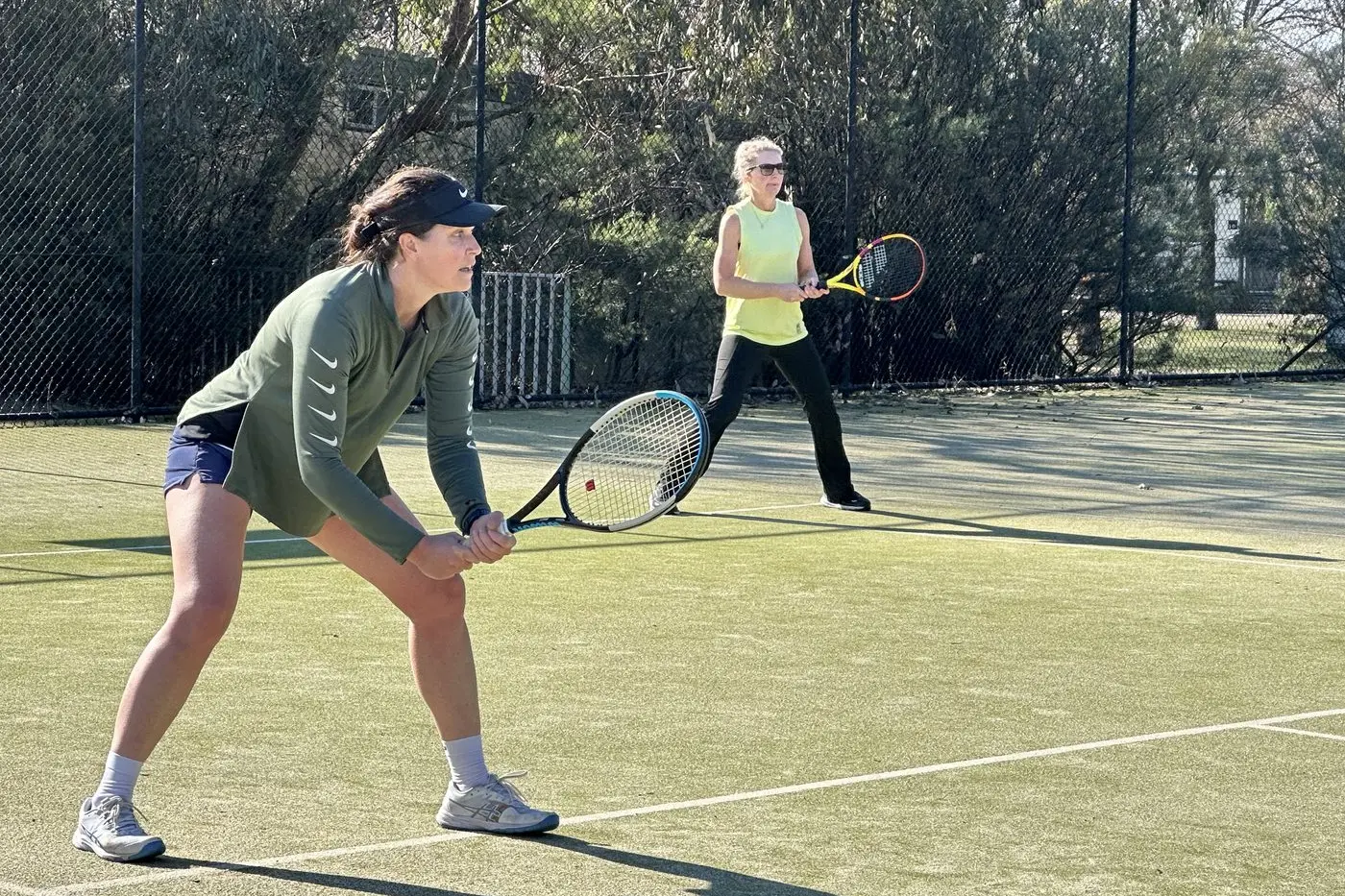 READY SET: Mansfield\\u2019s Keira McDonagh and Peta Kelly prepare for play during their lengthy set against Moglonemby.