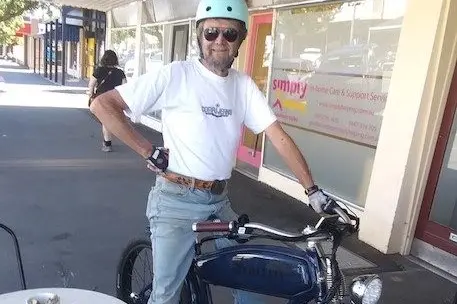 PROUD OWNER: Bruce Hargrave pictured on Binney Street with his new e\\u2013bike. Id:21210