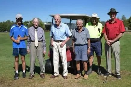 CHAMPS: Jack McDonald Club Junior Champion with Arthur Frost 99 year young and who recently discovered the joy of Strathbogie Golf, next tp Graeme Carnegie in his nineties and still keen on the game, Wally Dunn 80 year old, Strathbogie Golf club president and life member Bill Brierley, course superintendent and vice president Dalhousie Veterans Golf Association Greg Roberts, club vice president. Id:21209