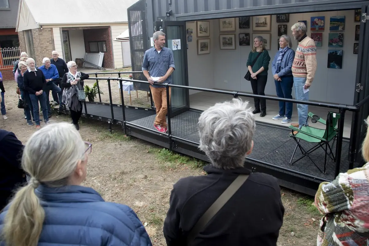 CROWD WELCOME: Fifty people attended the ARTBOX opening on Sunday which was hosted by by Tim Bowtell. PHOTOS: Dale Mann
