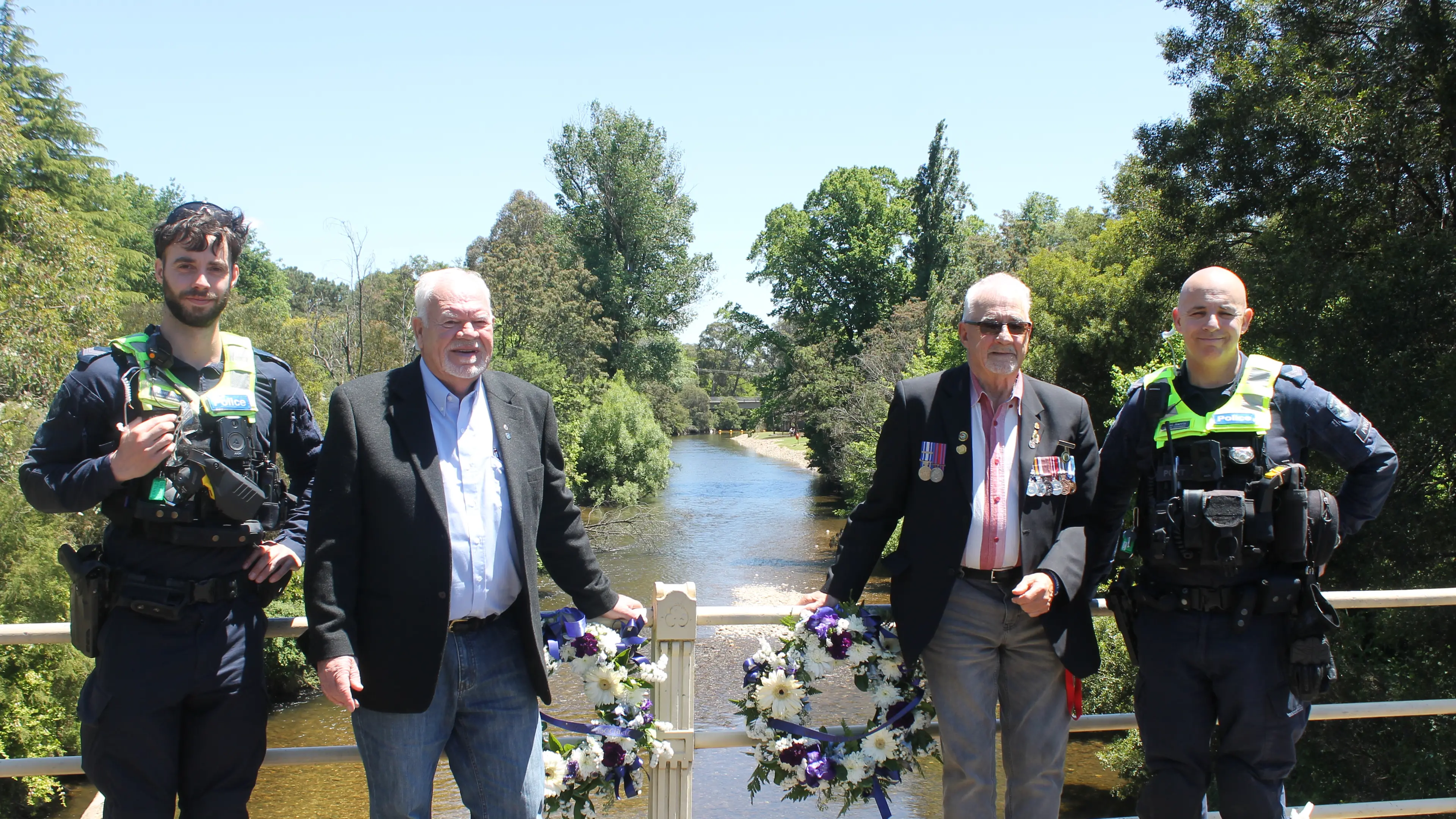 Three months on, police veterans pay respects in moving Porepunkah visit
