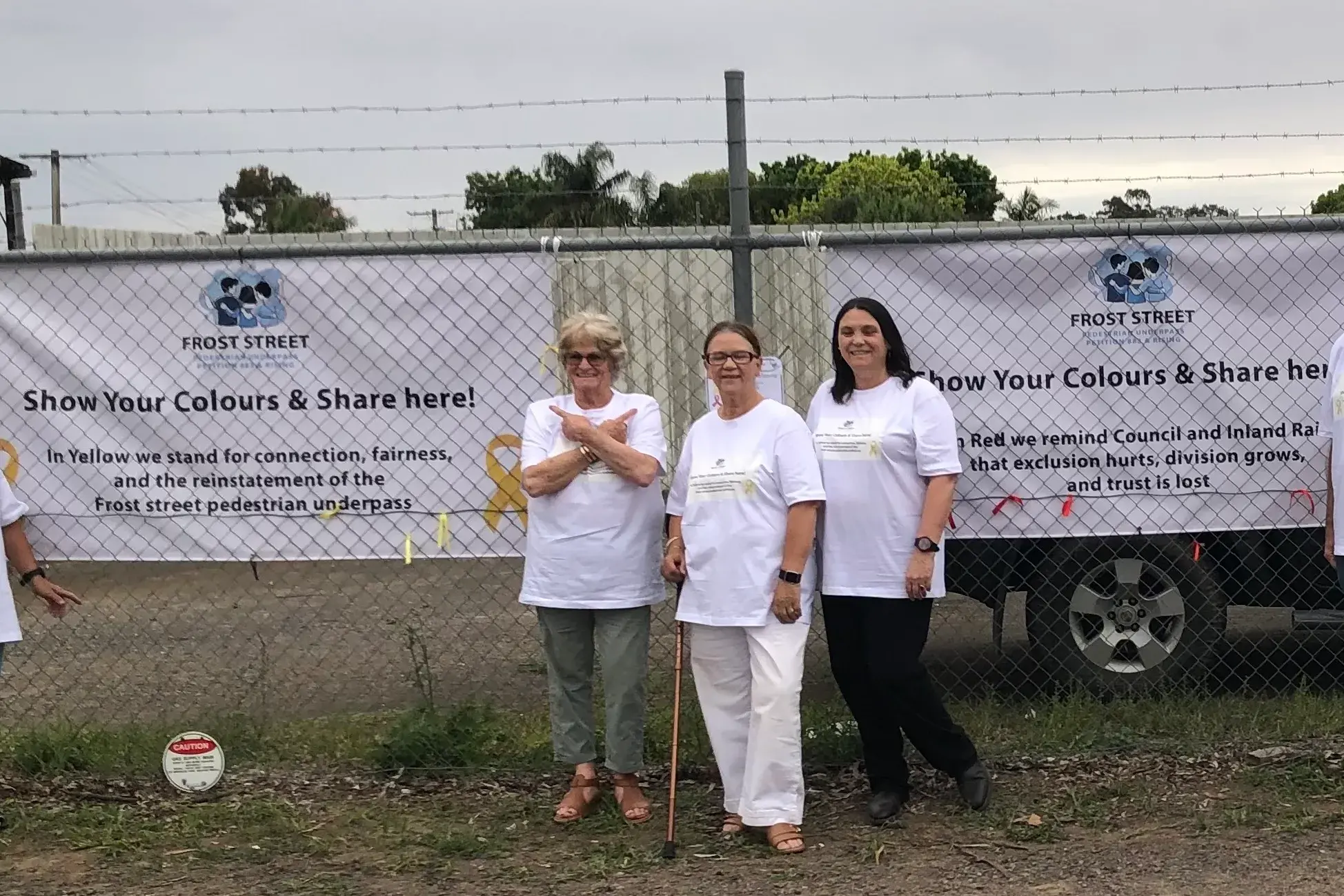 <p>TRUE COLOURS SHINING THROUGH: Members of Frost Street 883 Advocacy Group launch their ribbon campaign on Friday 28 November.</p>\\n