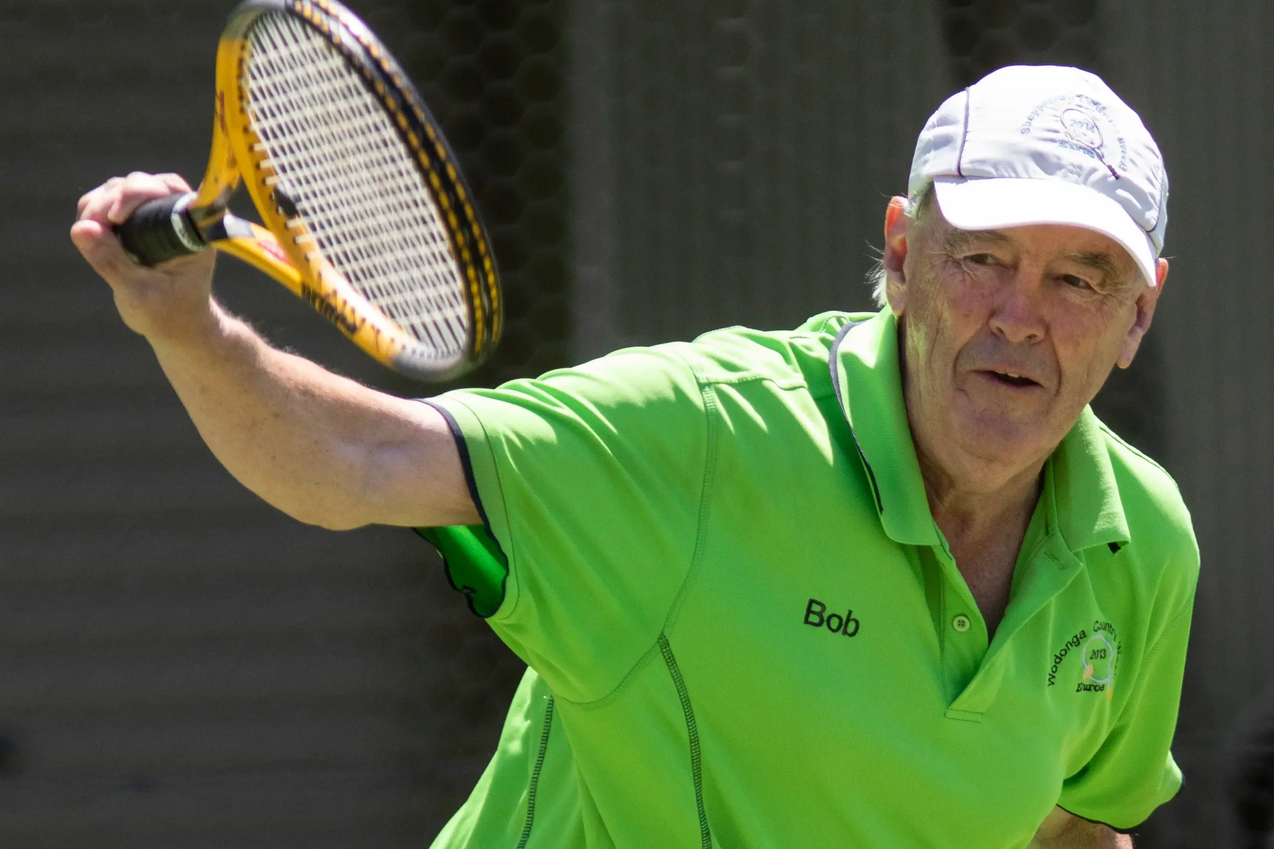 <p>SLICING RETURN: Bob Furphy unleashes a backhand slice return. PHOTOS: Dale Mann</p>\\n