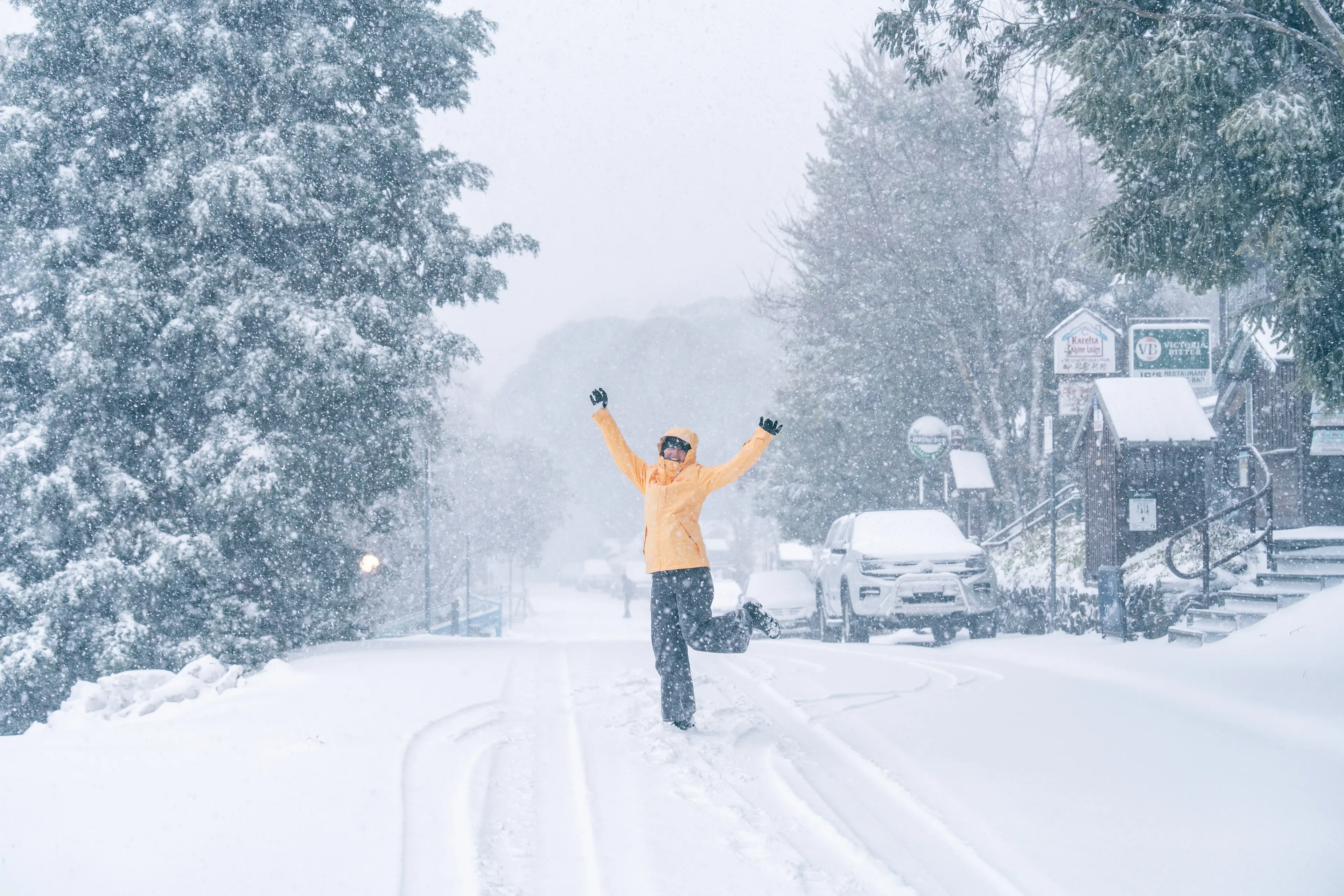 <p>JUMPING FOR JOY: Sarah Gamon frolicked in 15 cm of fresh snow which turned Falls Creek into a winter wonderland this morning. PHOTOS: Vail Resorts Australia.</p>\\n