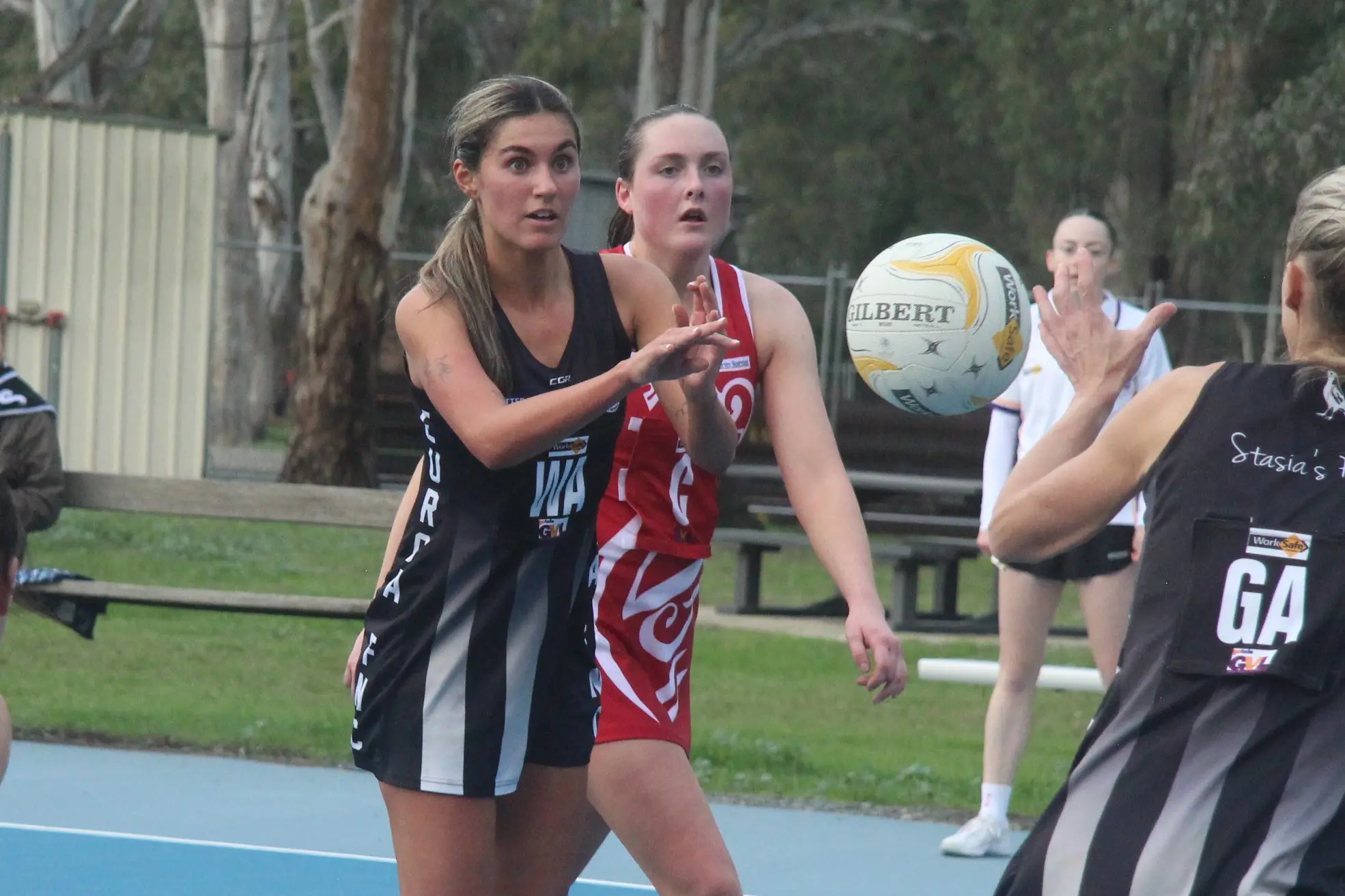 <p>QUICK PLAY: Mia Sudomirski steps up and sends the ball into goal attack.</p>\\n