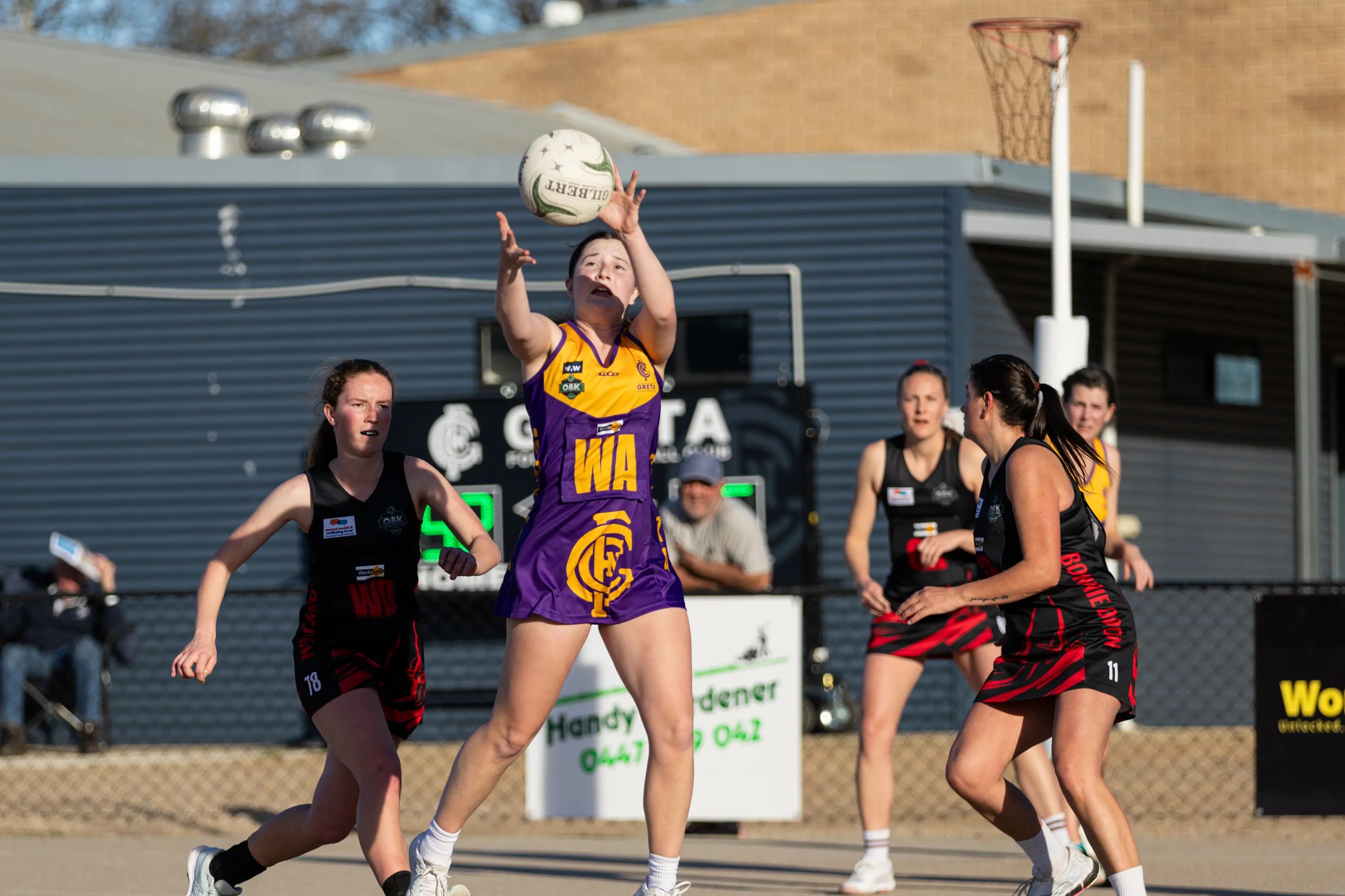 <p>ON THE MOVE: Hannah Lockhart takes the ball in mid-air during Greta\\'s A grade win over Bonnie Doon last Saturday. PHOTOS: Marc Bongers</p>\\n
