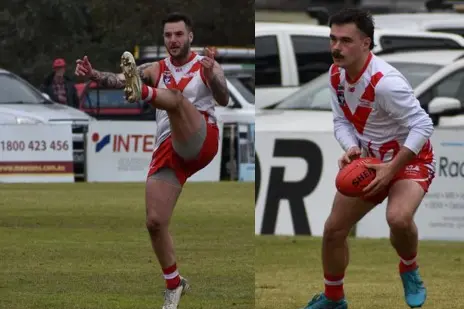 <p>DOUBLE ACT: Luke Furci and Braydon Avola each bagged 5 goals in Avenel\\'s clobbering of Tallygaroopna. PHOTOS: Monica Crnko</p>\\n